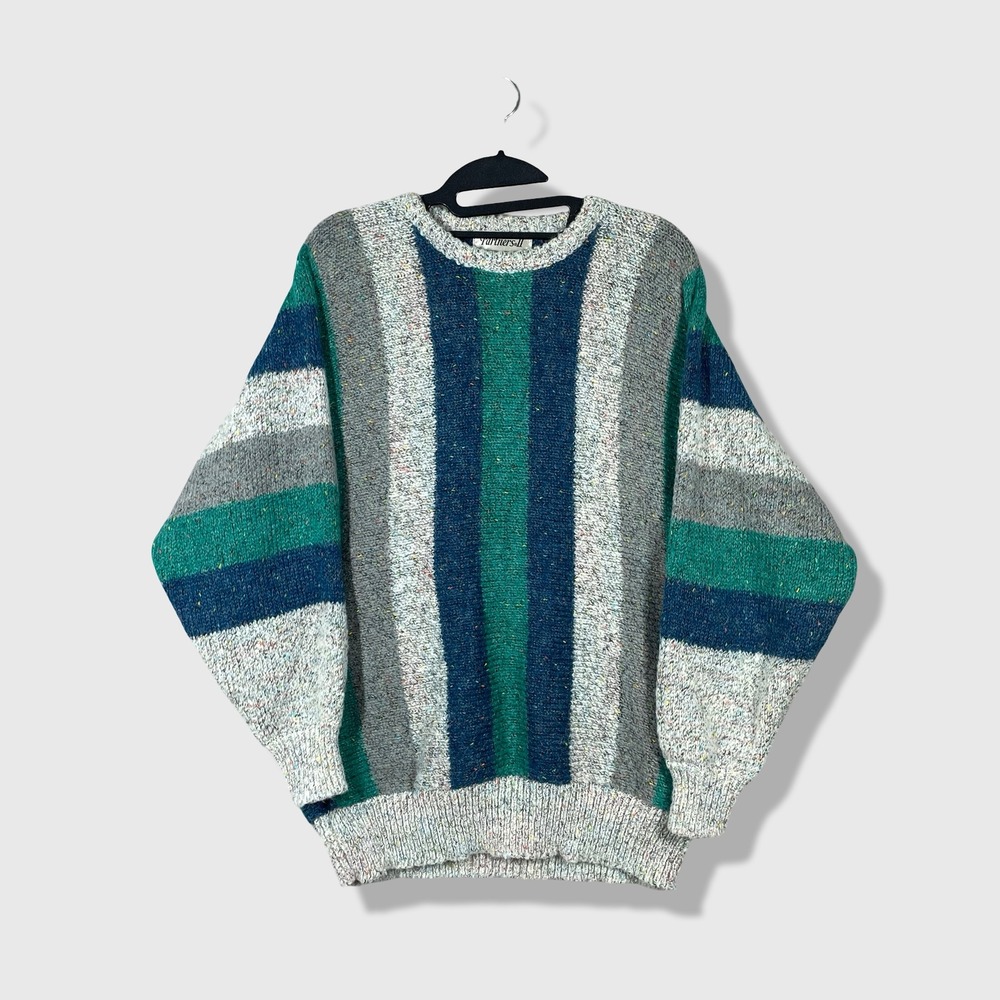 Partners II Sweater Womens L Multicolor Striped Vintage Knit Crewneck 80s‎ 90s